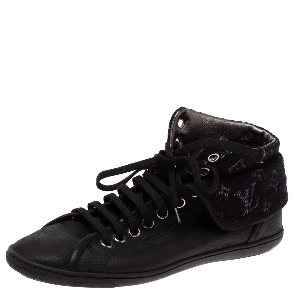Louis Vuitton Black Leather and Monogram Shimmery Canvas Brea Sneaker Boots Size 38