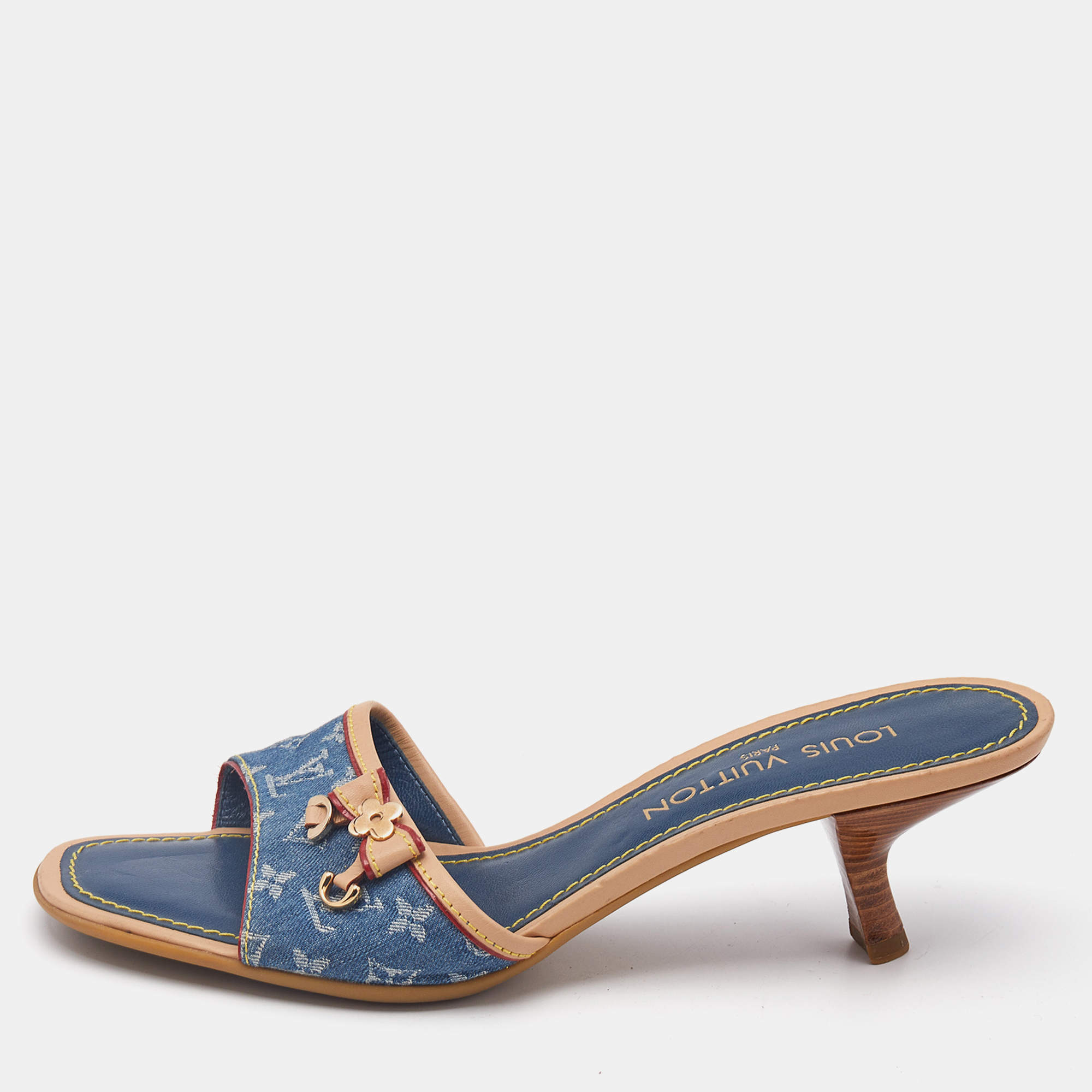 Pre Owned صندل سلايد لوي فيتون دينم مونوغرامي أزرق مقاس 40