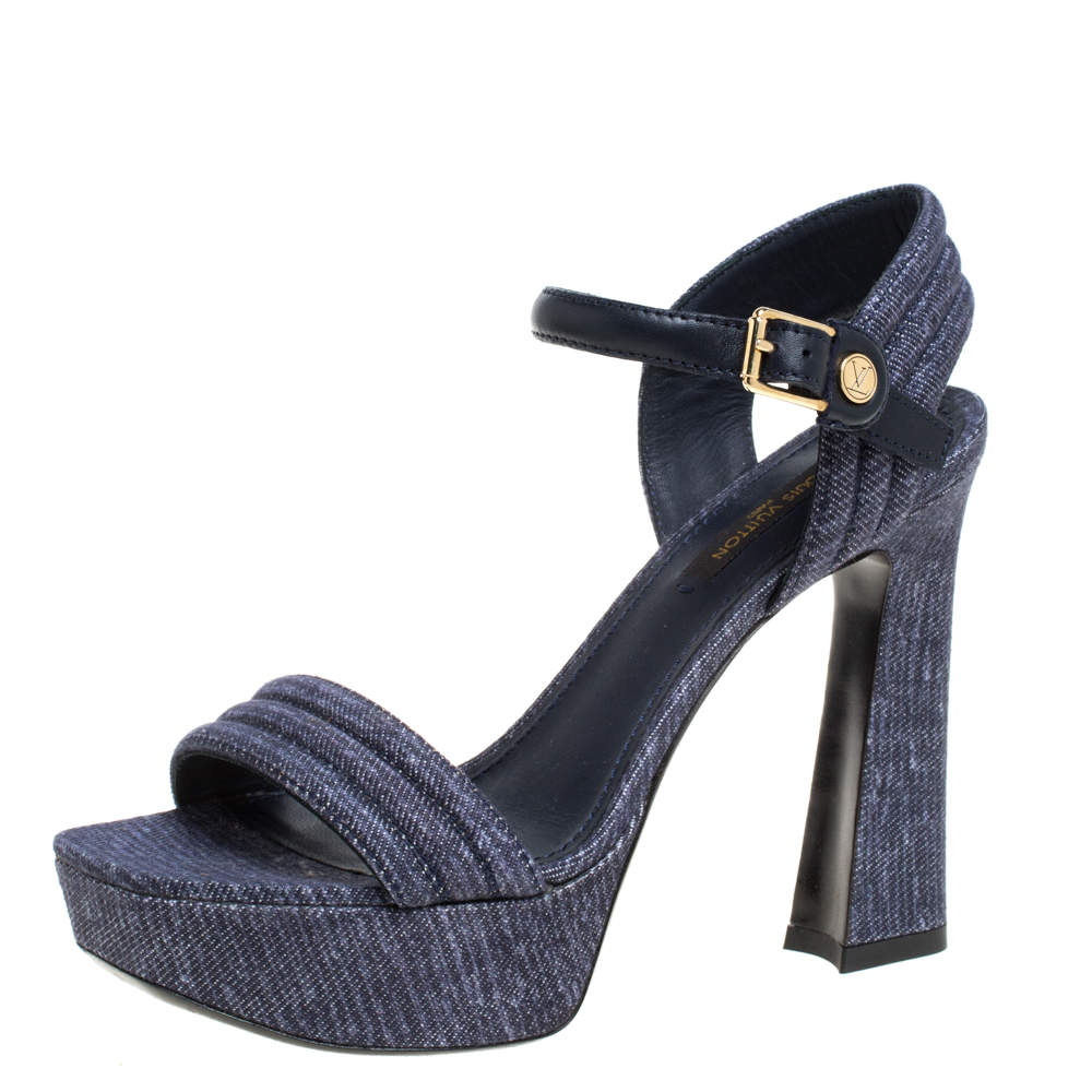 مملوكة مسبقًا Louis Vuitton Blue Denim Ankle Strap Platform Sandals Size 36