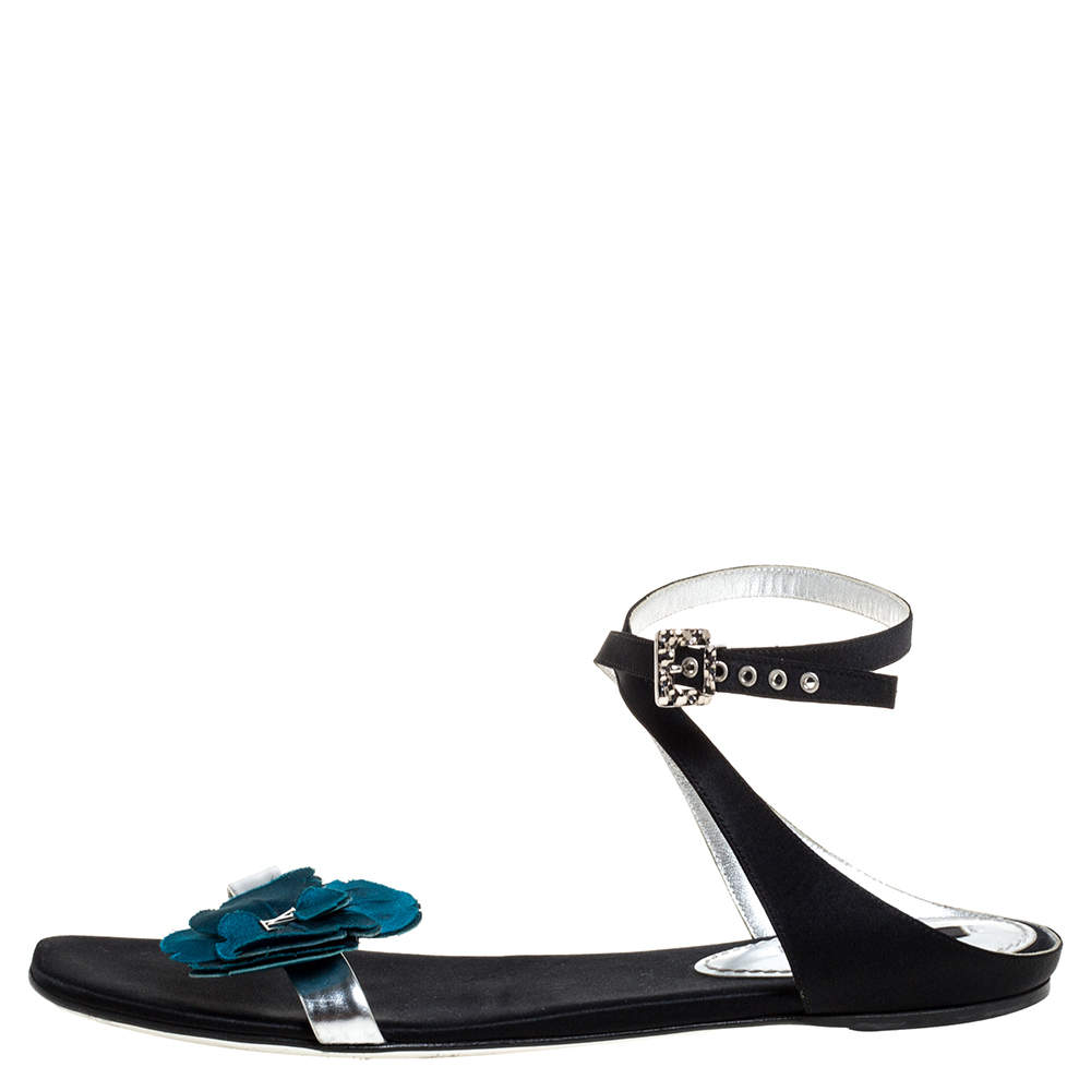 Louis Vuitton Logo Ankle Strap Flat Sandals