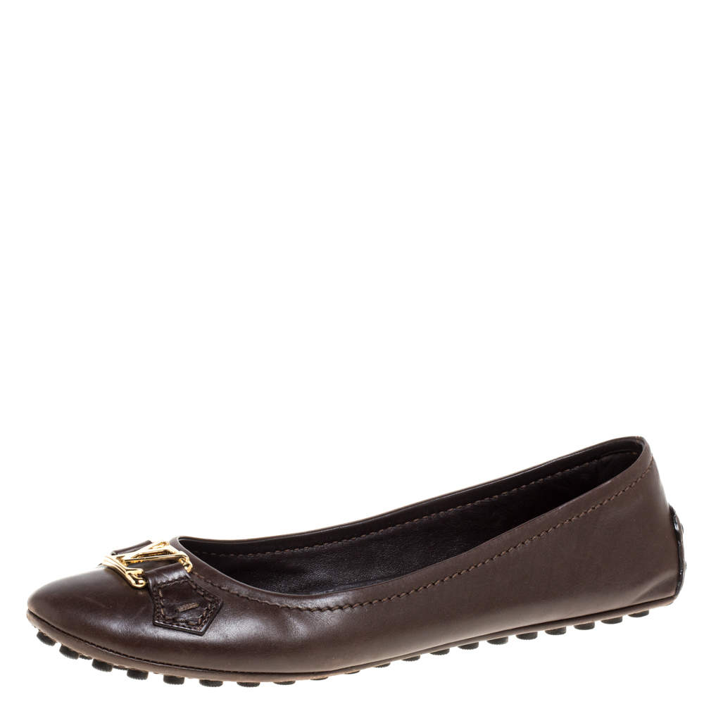 مملوكة مسبقًا Louis Vuitton Brown Leather Oxford Ballet Flats Size 39.5