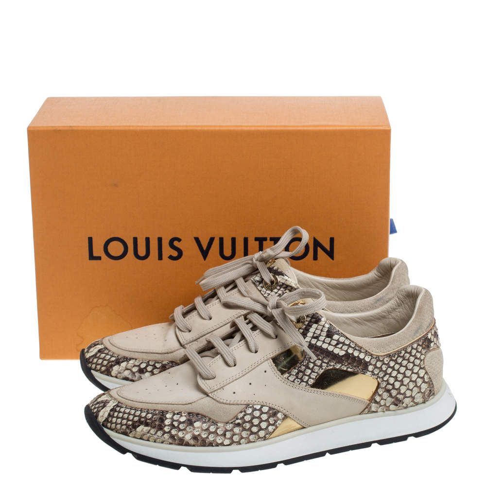 Louis Vuitton Beige Suede Leather And Python Trim Run Away Low Top Sneakers  Size 39 Louis Vuitton
