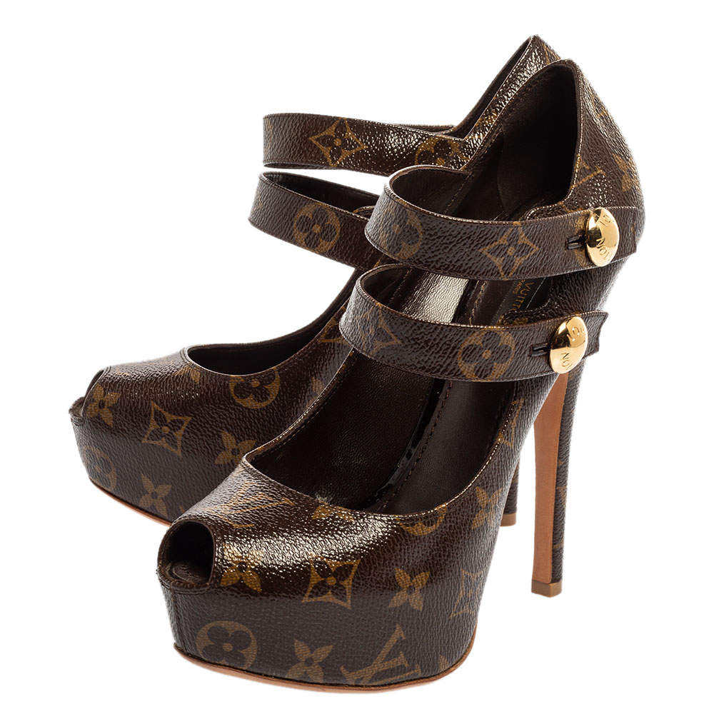 LOUIS VUITTON Patent Monogram Fetish Vanity Platform Pumps 40