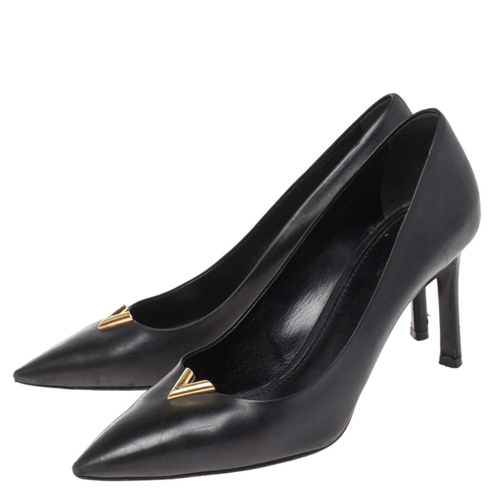 Louis Vuitton, Shoes, Euc Louis Vuitton Heartbreaker Heels Pumps 36 M  Black Leather Gold Logos