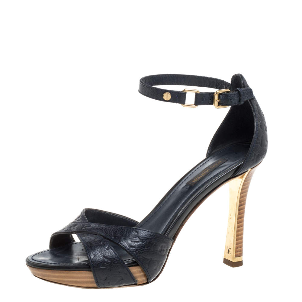 Louis Vuitton Blue Infini Monogram Empreinte Leather Ankle Strap Sandals Size 37