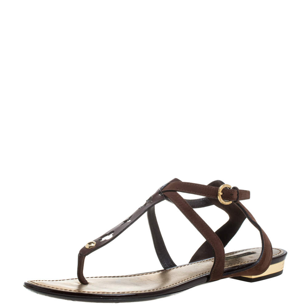 Pre Owned Louis Vuitton Brown Leather Thong Flat Sandals Size 39
