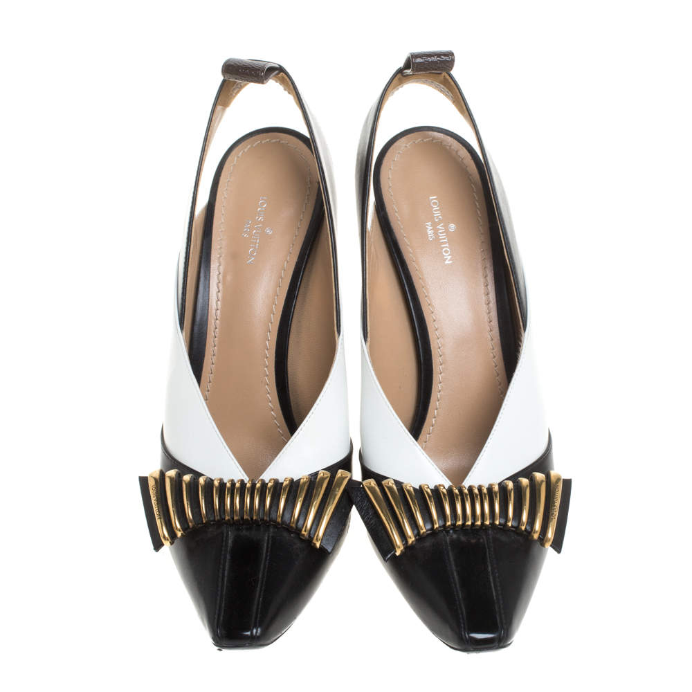 Louis Vuitton White/Black Leather 2018 Headline Slingback Pumps