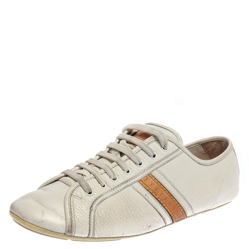 Pre Owned Louis Vuitton White Leather Logo Acrobat Sneakers Size 38
