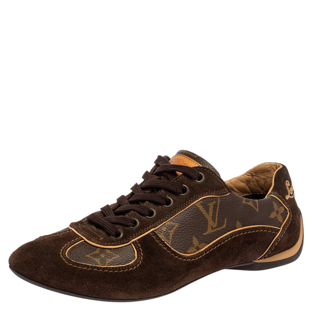 Louis Vuitton Brown Suede And Monogram Canvas Energie Low Top  Sneakers Size 35
