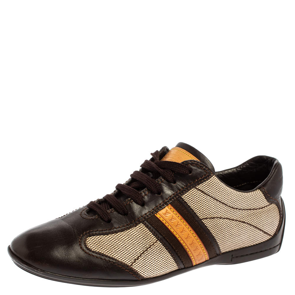 Louis Vuitton Brown Leather And Canvas Low Top Sneakers Size 37
