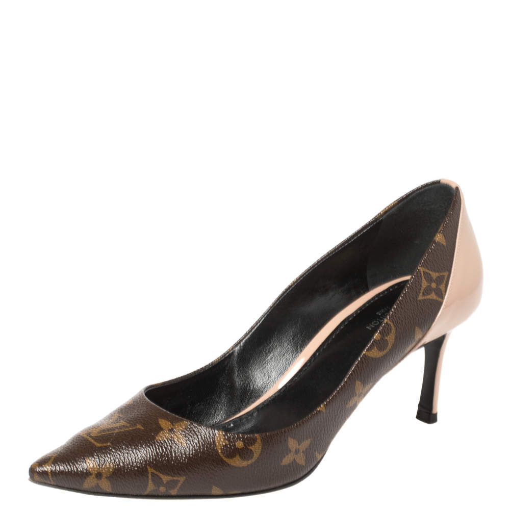 Pre Owned Louis Vuitton Monogram Canvas and Vernis Leather Cherie Pumps Size 38.5