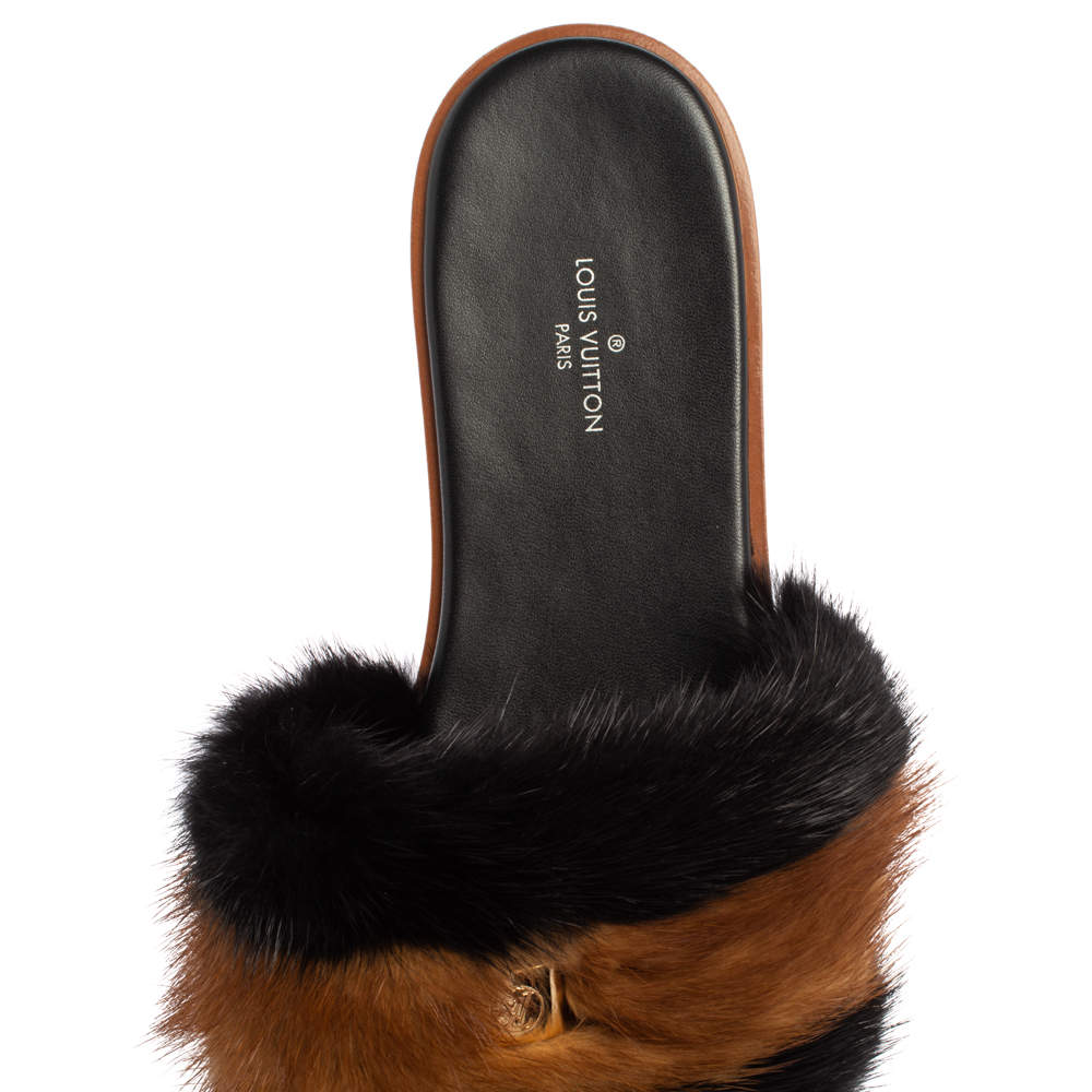 Louis Vuitton Brown/Black Mink Fur Lock It Slides Size 38 Louis Vuitton |  The Luxury Closet