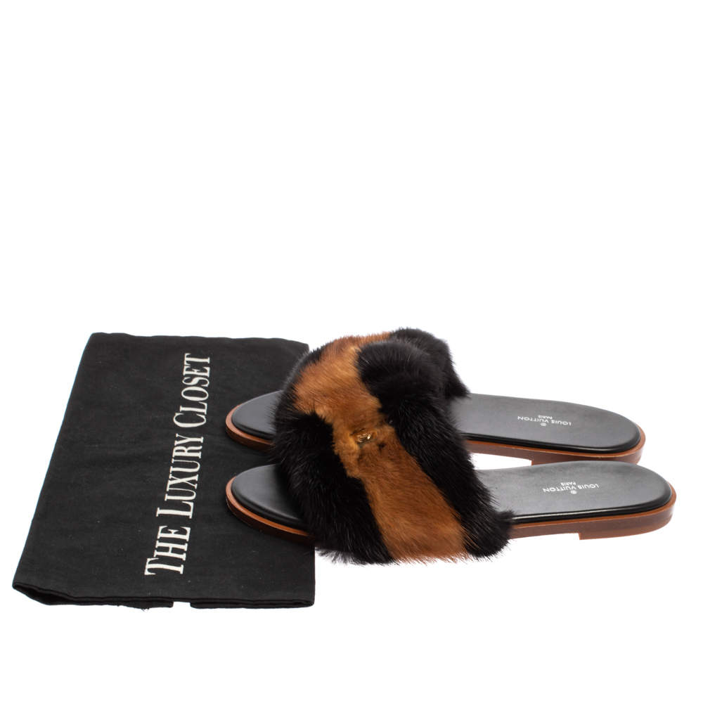 Louis Vuitton Brown/Black Mink Fur Lock It Slides Size 38 Louis Vuitton |  The Luxury Closet