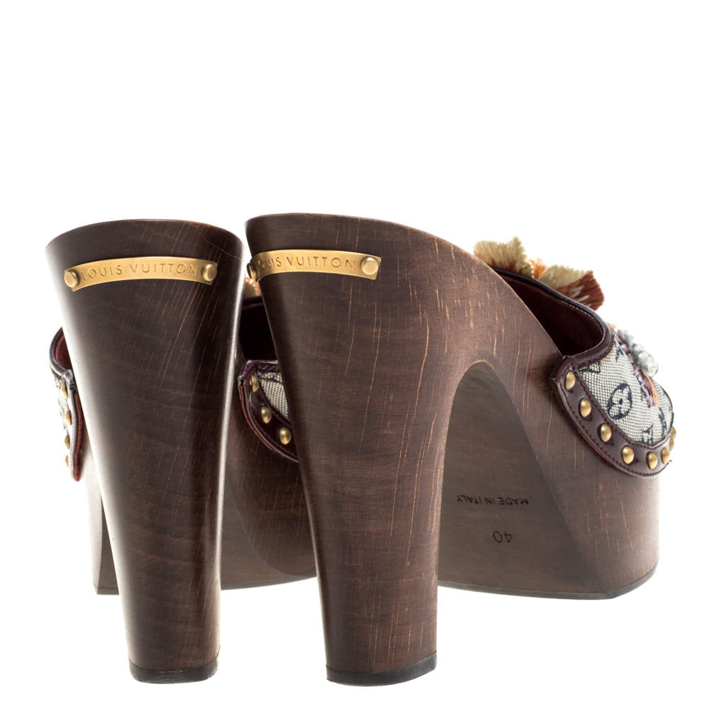 Louis Vuitton Brown Leather Monogram Flower Open Toe Mules