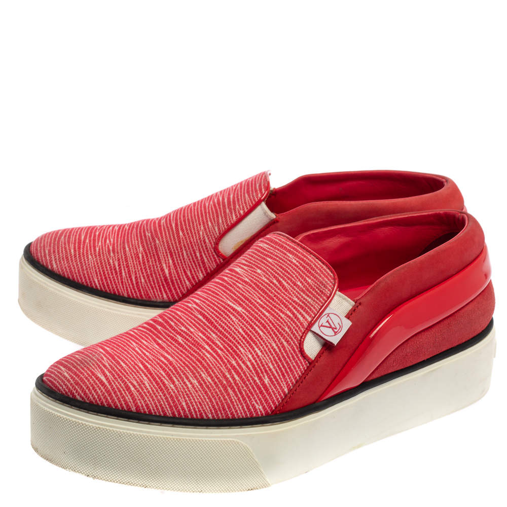 Louis Vuitton Red Canvas And Leather Slip On Sneaker Size 37 Louis