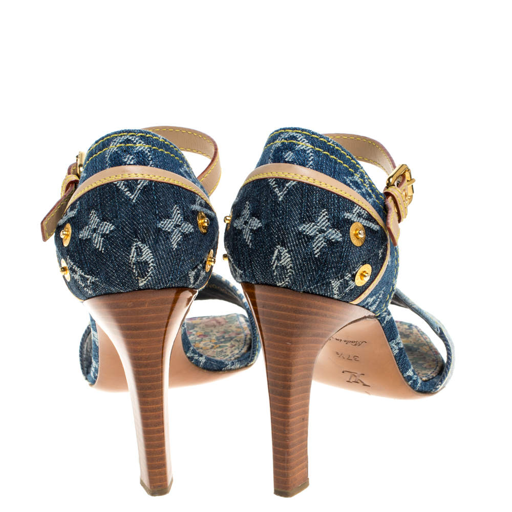 Louis Vuitton Grey Denim Patchwork Ankle Strap Sandals Size 9.5/40 -  Yoogi's Closet