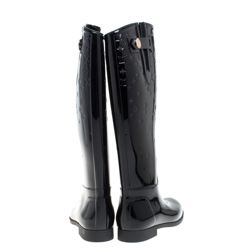 Louis Vuitton Black Monogram Rubber Drops Knee Length Boots Size 37 Louis  Vuitton