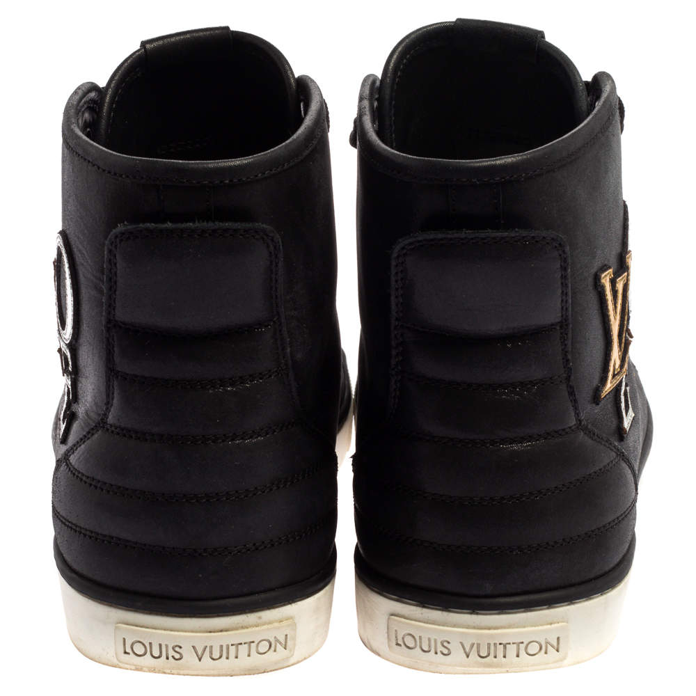 Louis Vuitton Black Leather Punchy Love Patch High Top Sneakers