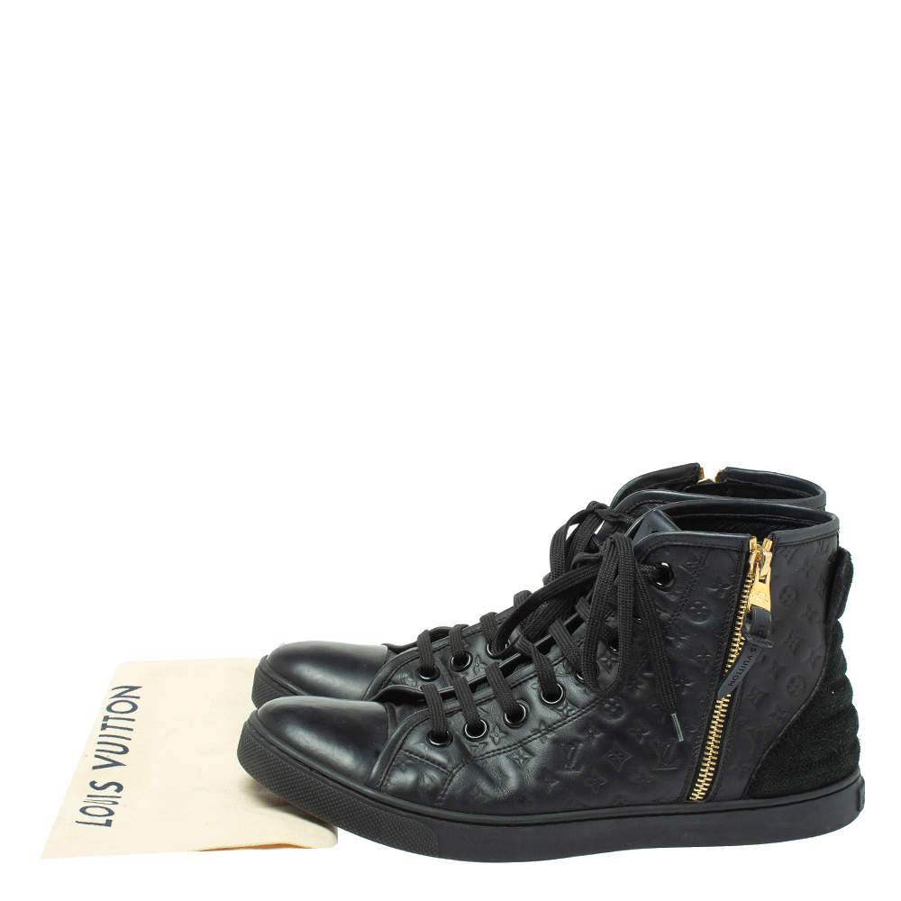 Louis Vuitton Black Leather Punchy Love Patch High Top Sneakers