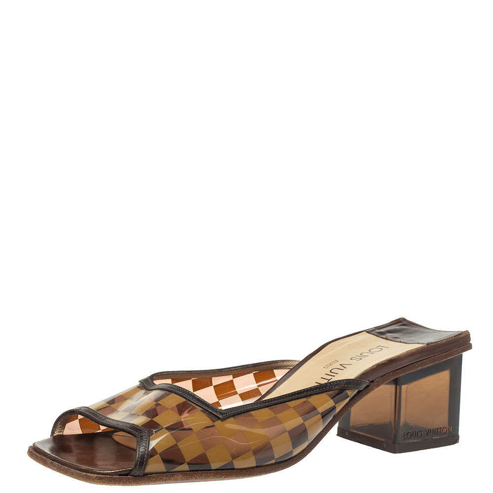 مملوكة مسبقًا Louis Vuitton Brown Damier Pvc Square Toe Sandals Size 37.5