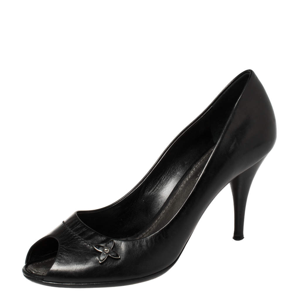 Louis Vuitton Black Leather Peep Toe Pumps Size 38.5