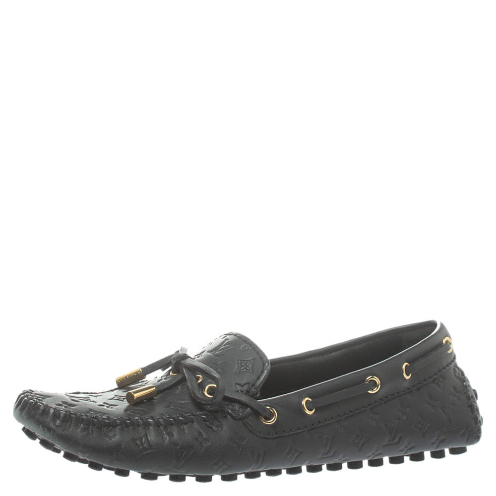 Pre Owned Louis Vuitton Black Monogram Empreinte Leather Gloria Flat Loafers Size 36.5