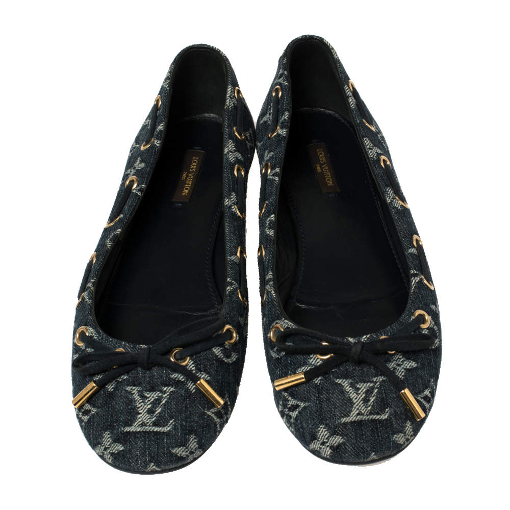Louis Vuitton Black Denim Monogram Denim Bow Ballet Flats Size 5.5