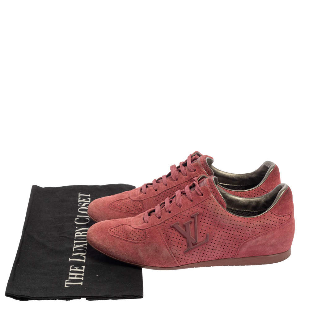Louis Vuitton Pink Perforated Suede Low Top Sneakers Size 35.5
