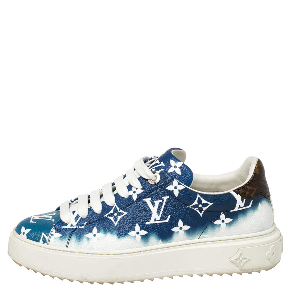 Louis Vuitton Blue/White Patent Monogram Canvas Escale Time Out Sneakers  Size 38