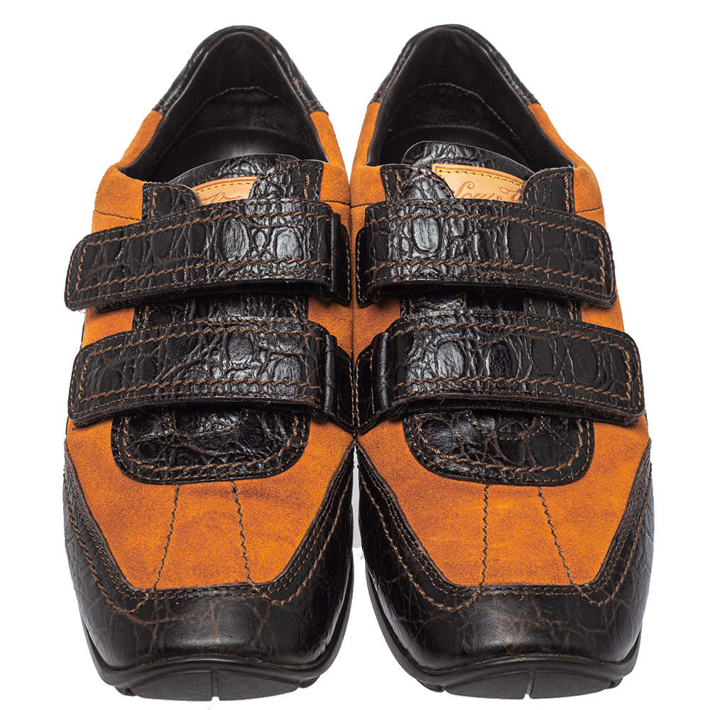 LOUIS VUITTON Crocodile Embossed Leather Velcro Sneakers Brown/Orange - S:  38 (5), Luxity