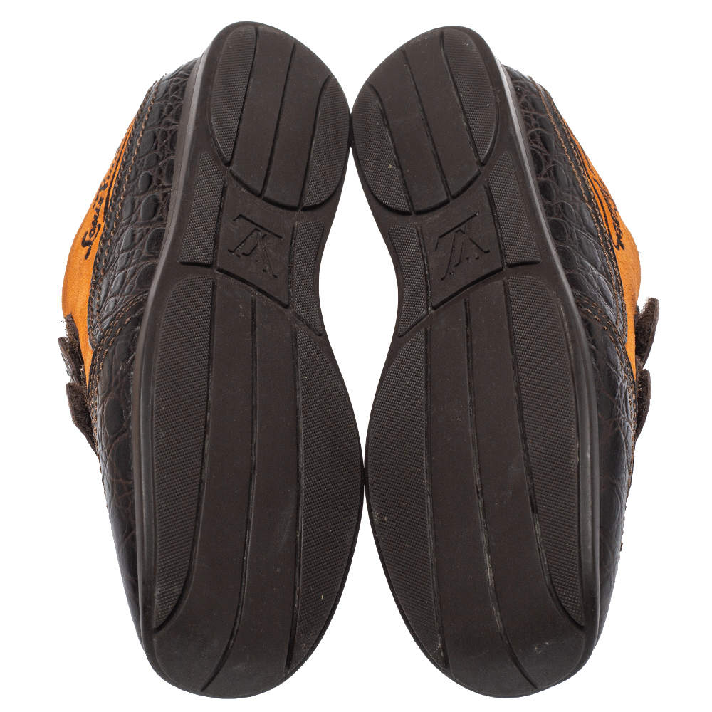 LOUIS VUITTON Crocodile Embossed Leather Velcro Sneakers Brown/Orange - S:  38 (5), Luxity
