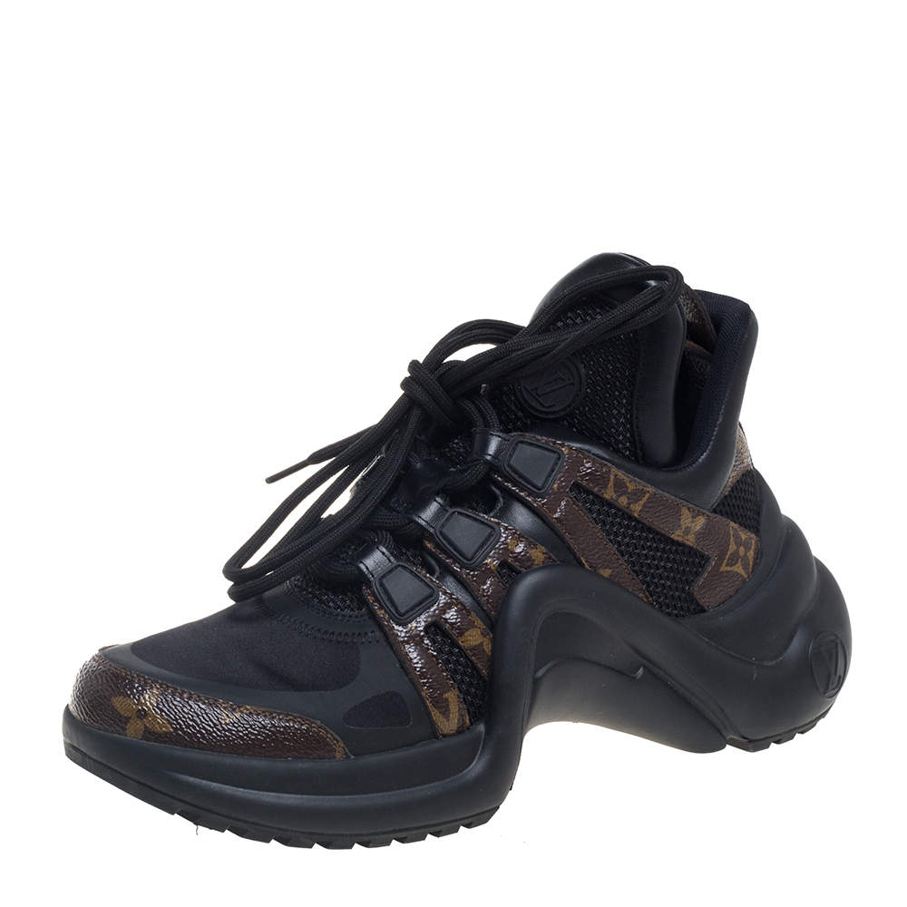 Pre Owned Louis Vuitton Black Monogram Canvas And Mesh Archlight Sneakers Size 36