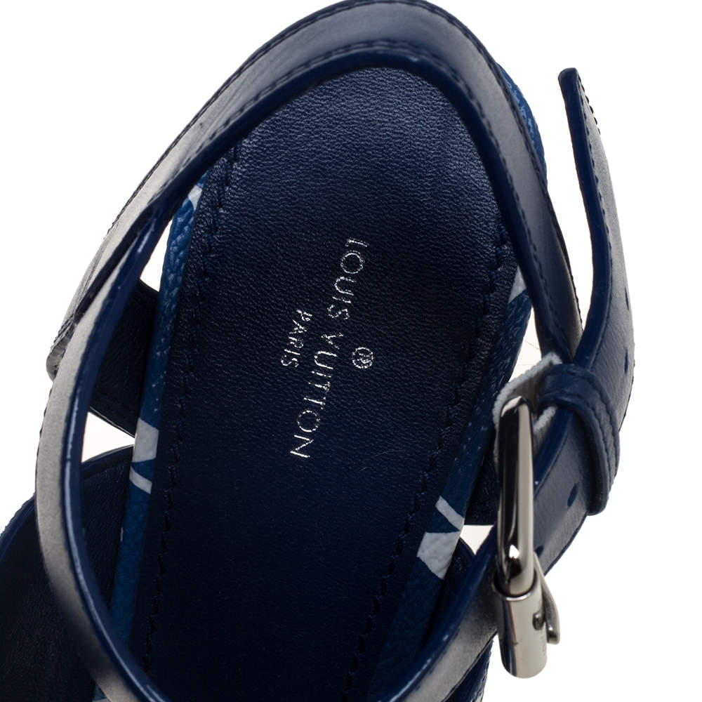 Louis Vuitton Blue/White Monogram Canvas And Leather Escale Starboard  Wedges Size 38 Louis Vuitton | The Luxury Closet