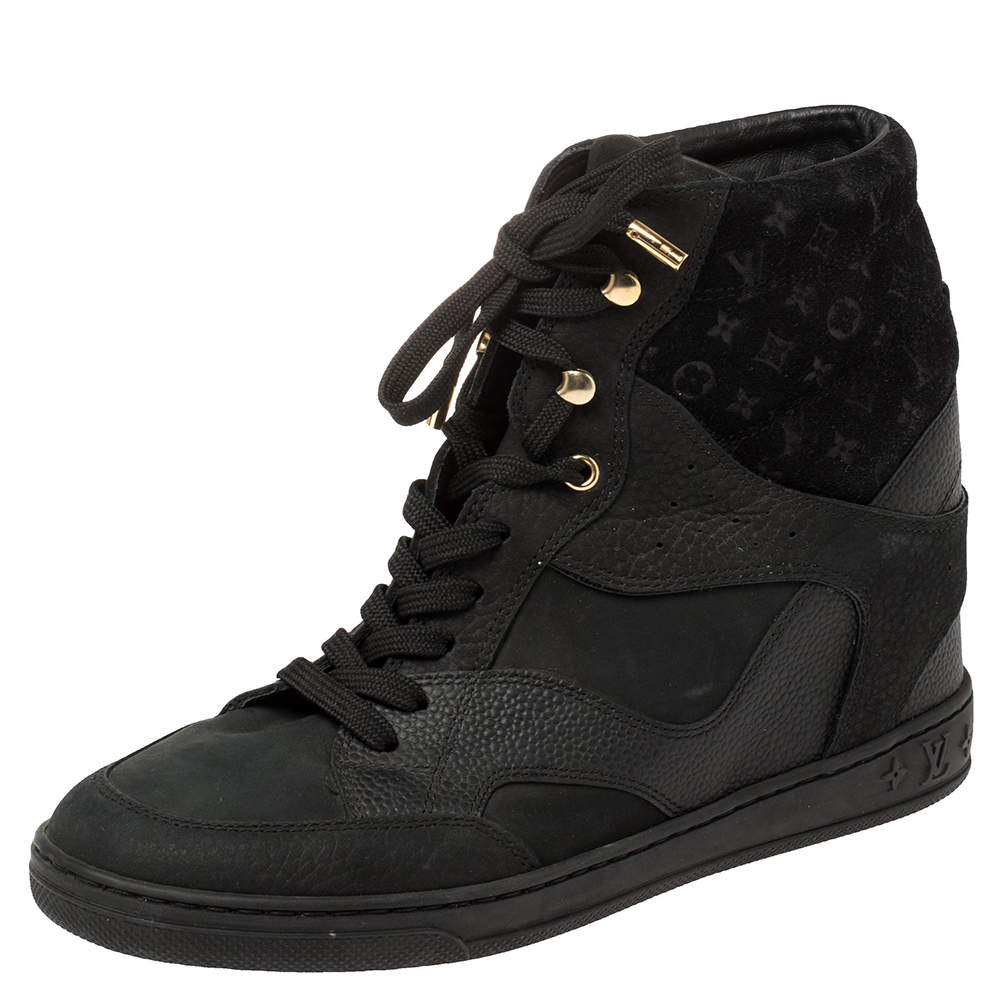 مملوكة مسبقًا حذاء بوت كاحل لوي فيتون ميلينيوم كعب روكي جلد و سويدي مونوغرامي أسود مقاس 38