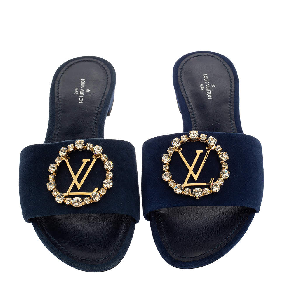 Louis Vuitton Blue Suede Madeleine Mules Size 41 at 1stDibs