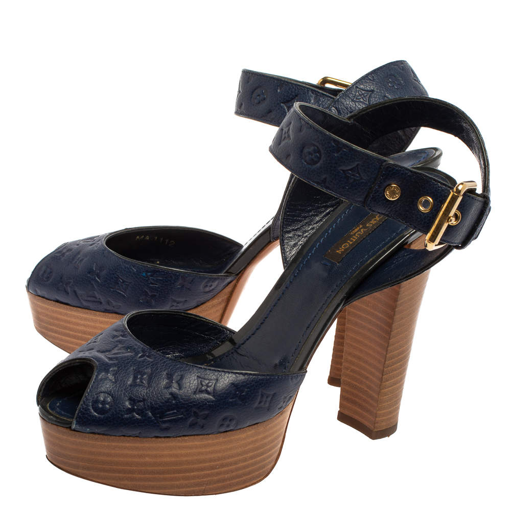 Louis Vuitton Blue Infini Monogram Empreinte Leather Ankle Strap Sandals  Size 38 Louis Vuitton