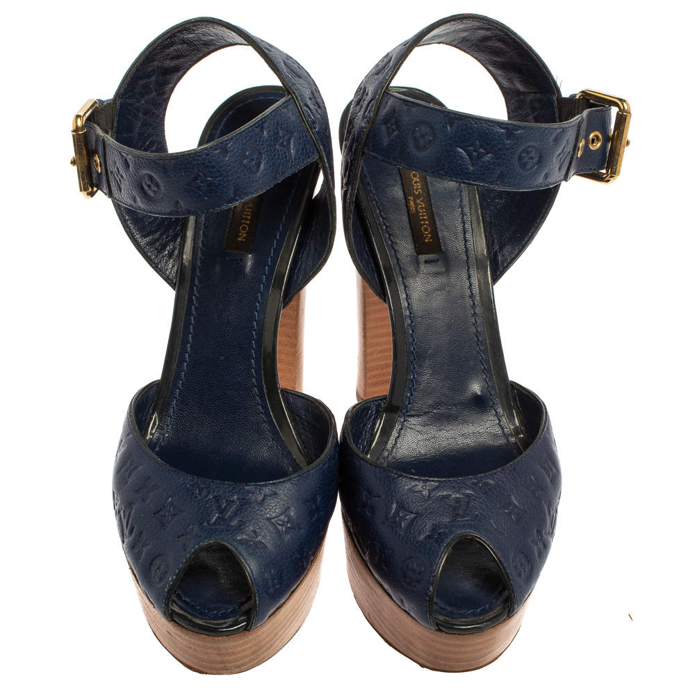 Louis Vuitton Blue Infini Monogram Empreinte Leather Ankle Strap Sandals  Size 38 Louis Vuitton
