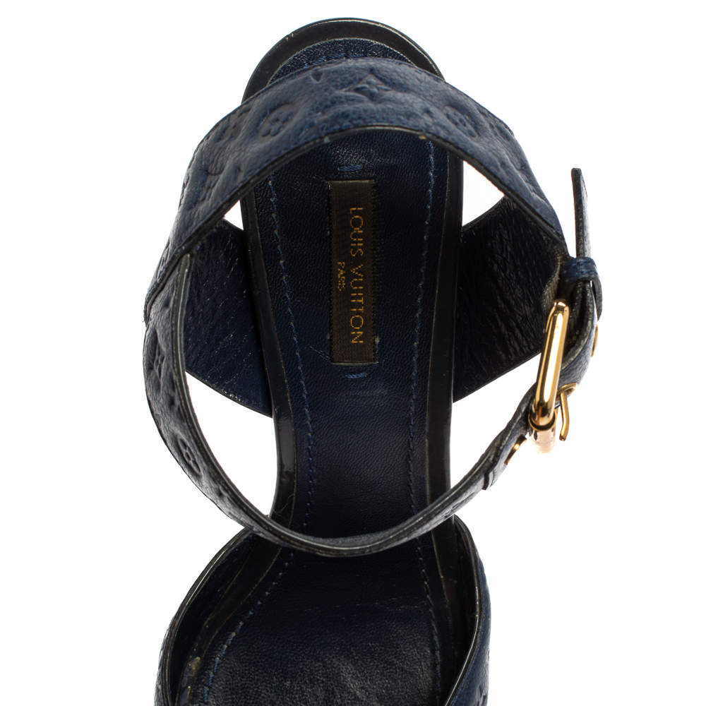 Louis Vuitton Blue Monogram Empreinte Leather Peep Toe Block Heel
