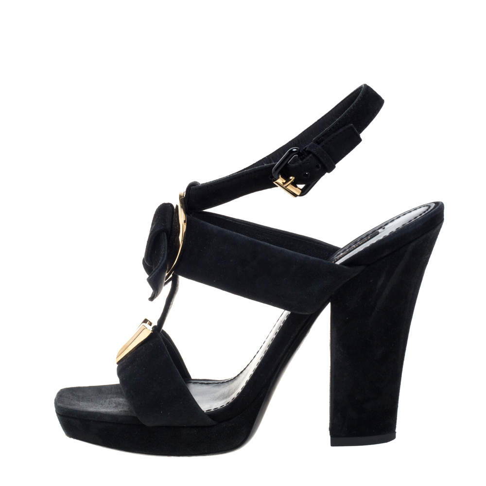 Louis Vuitton Black Suede Platform Ankle Strap Sandals