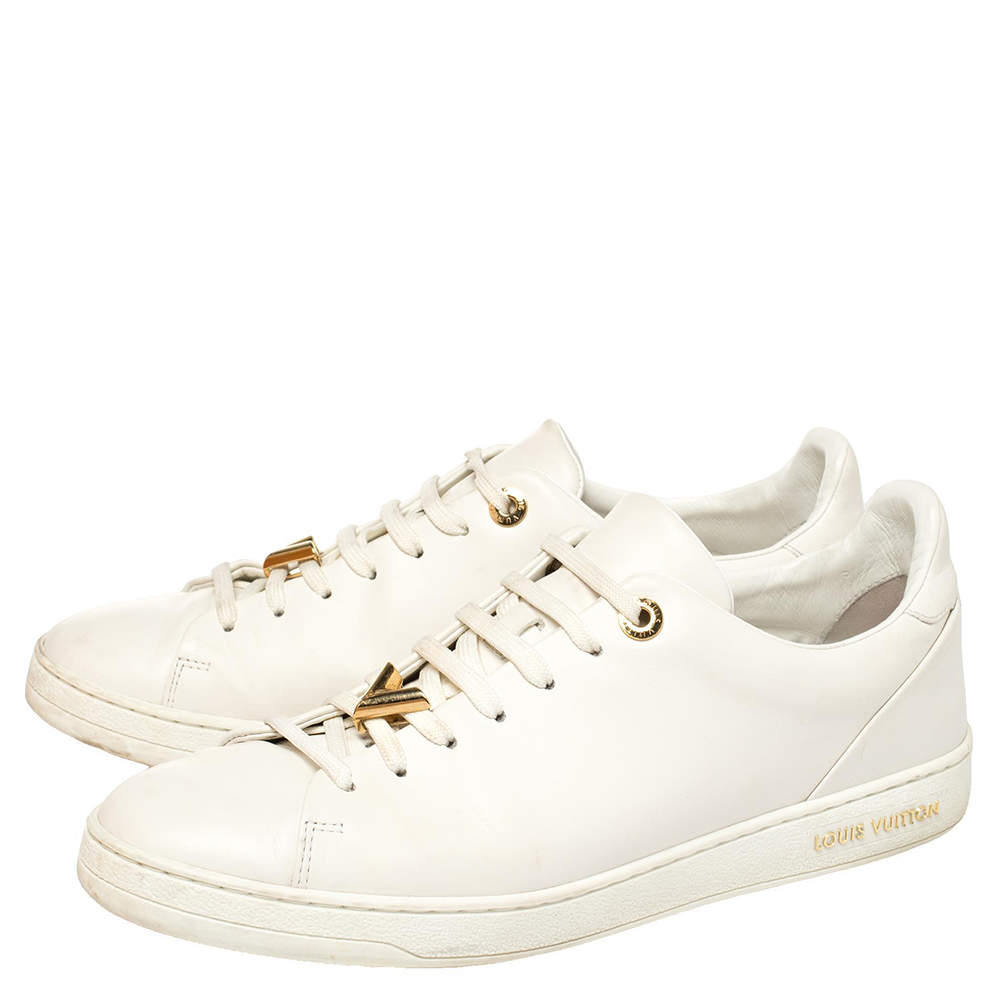 Louis Vuitton White Leather Logo Embellished Frontrow Low-Top