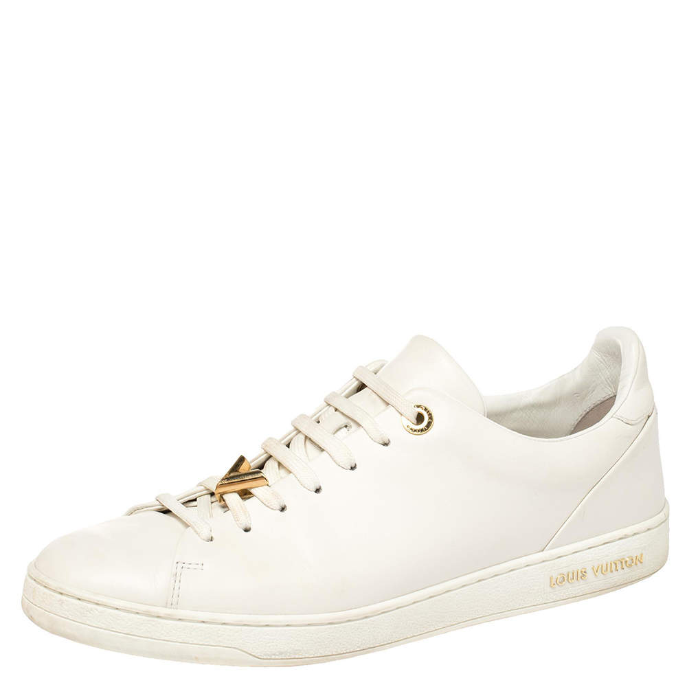 Pre Owned حذاء رياضي لوي فيتون فرونت رو بالشعار مزخرف جلد أبيض برباط مقاس 40