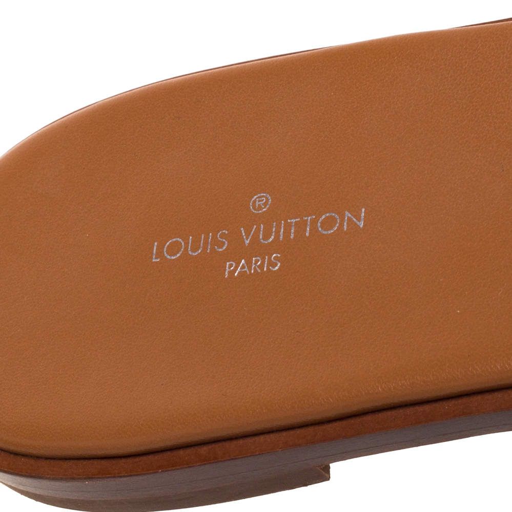 Louis Vuitton Blue Denim Fabric Lock It Flat Slides Size 37.5