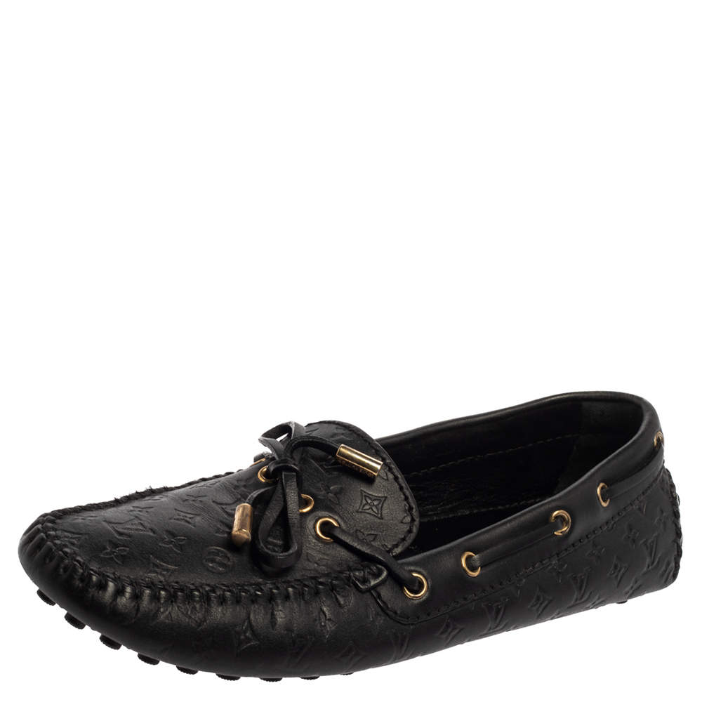 Pre Owned حذاء لوفرز لوي فيتون غلوري جلد مونوغرامي أسود مقاس 38