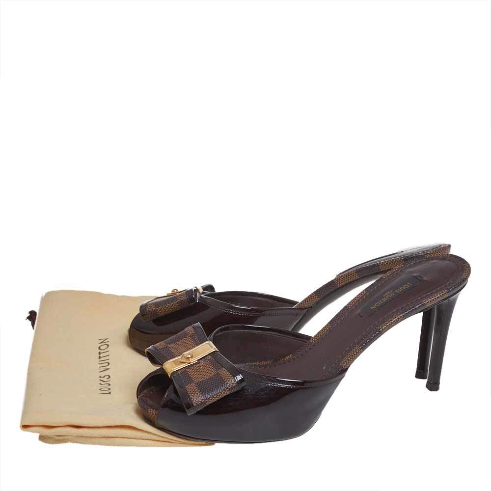 Louis Vuitton Brown Damier Canvas And Patent Leather Bow Peep Toe Platform  Slides Sandals Size 40 Louis Vuitton