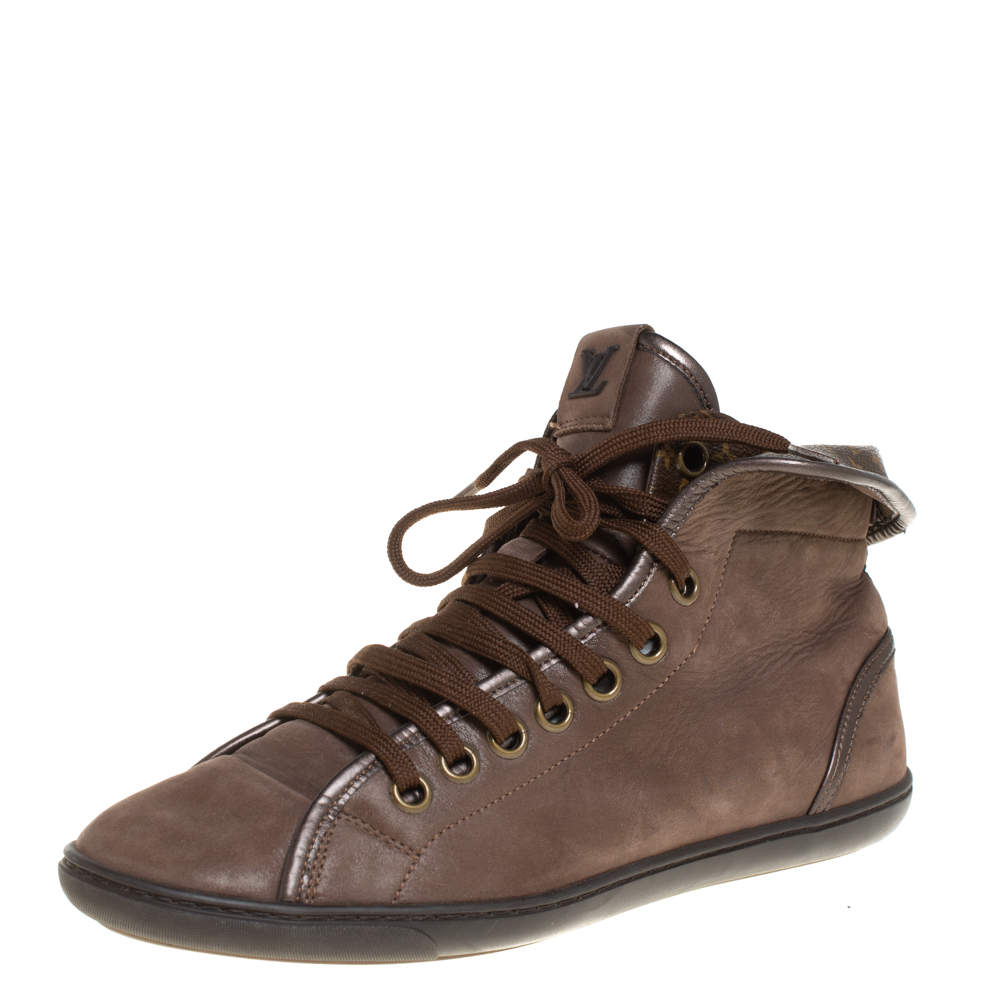 مملوكة مسبقًا حذاء بوت رياضي لوي فيتون "بريا" جلد و كانفاس مونوغرامي بني مقاس 38