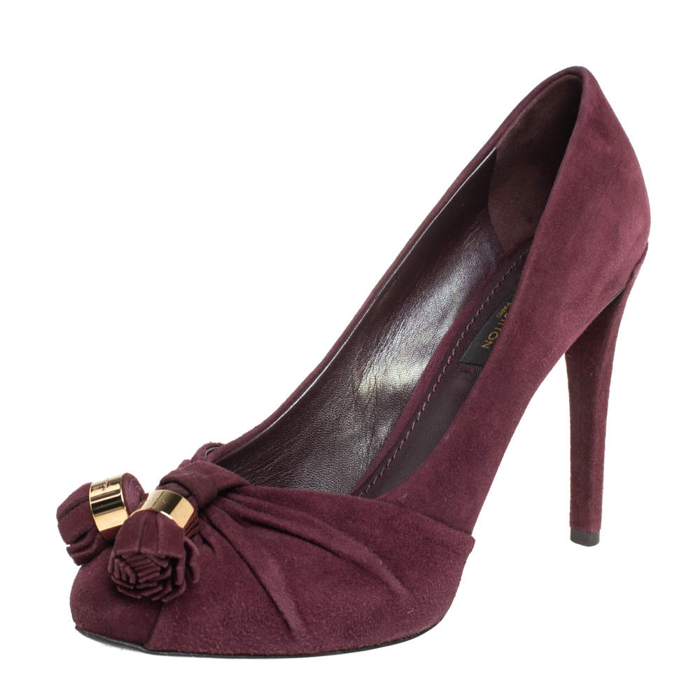 Louis Vuitton Burgundy Suede Leather Knot Confident Tassel Platform Pumps Size 36