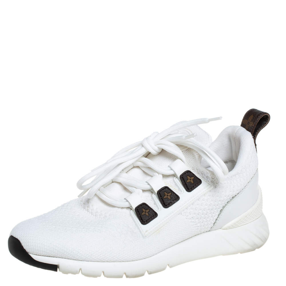 Louis Vuitton White Knit Fabric And Leather Aftergame Lace Up Sneakers Size 38