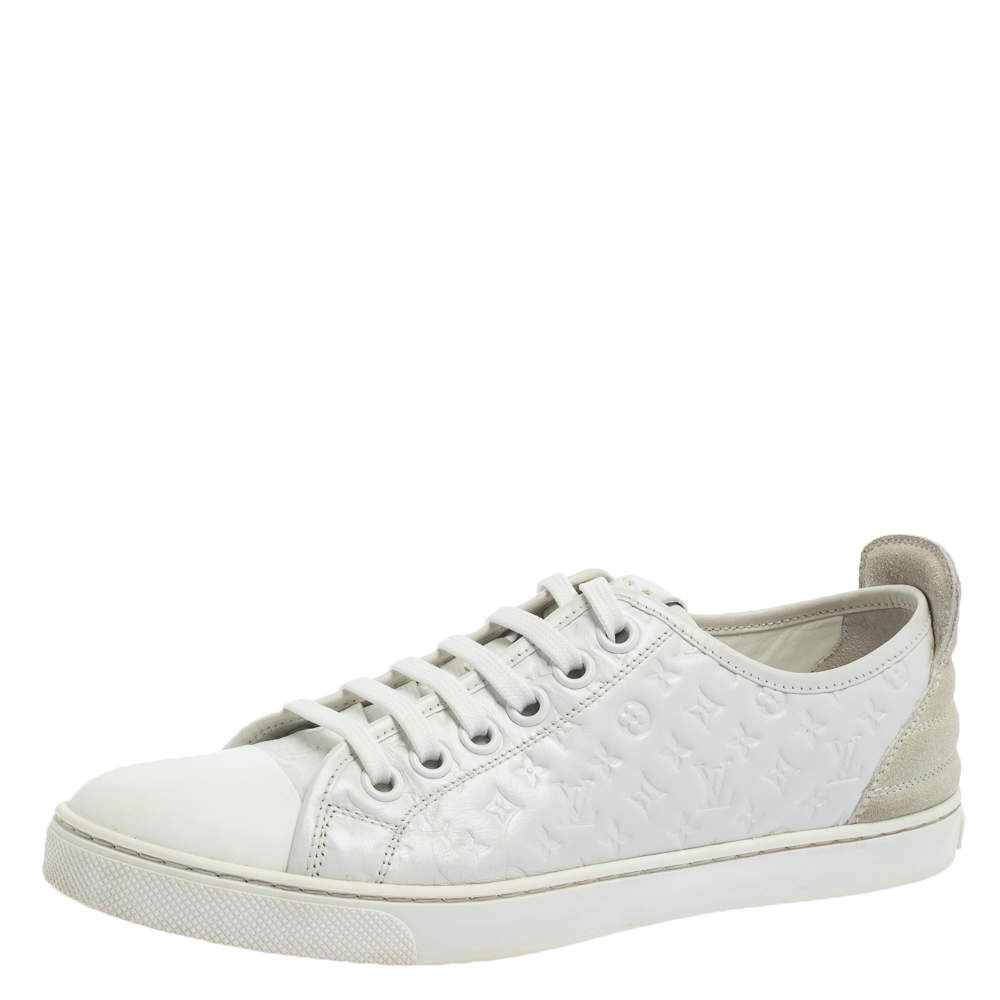 Louis Vuitton White Monogram Leather and Suede Low Top Sneakers Size 37.5