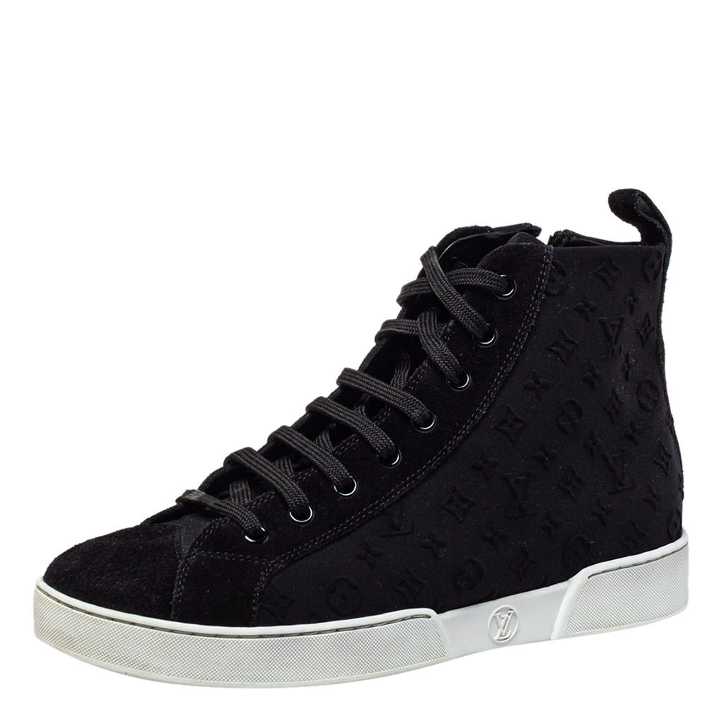 Louis Vuitton Black Monogram Neoprene and Suede Stellar High Top Sneakers Size 36.5