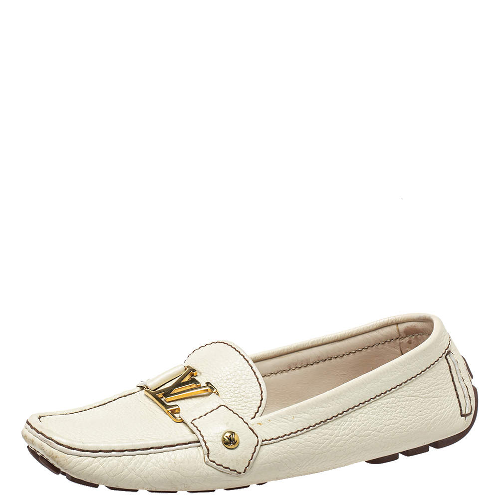 Louis Vuitton Off White Leather Monte Carlo Loafers Size 39